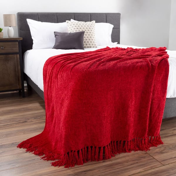 Lavish Home Vineyard Red Ultra Plush Oversized Chenille Throw Blanket