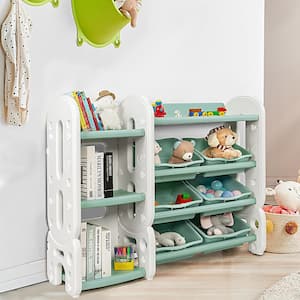 Green Kids Toy Storage Organizer with Bins and Multi-Layer Shelf for Bedroom Playroom
