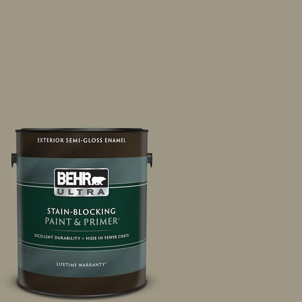 BEHR ULTRA 1 gal. #PPU8-20 Dusty Olive Semi-Gloss Enamel Exterior Paint & Primer