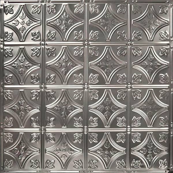 AMERICAN TIN CEILINGS Pattern #3 in Stainless Steel 2 ft. x 2 ft. Nail Up Tin Ceiling Tile (20 sq. ft./Case)