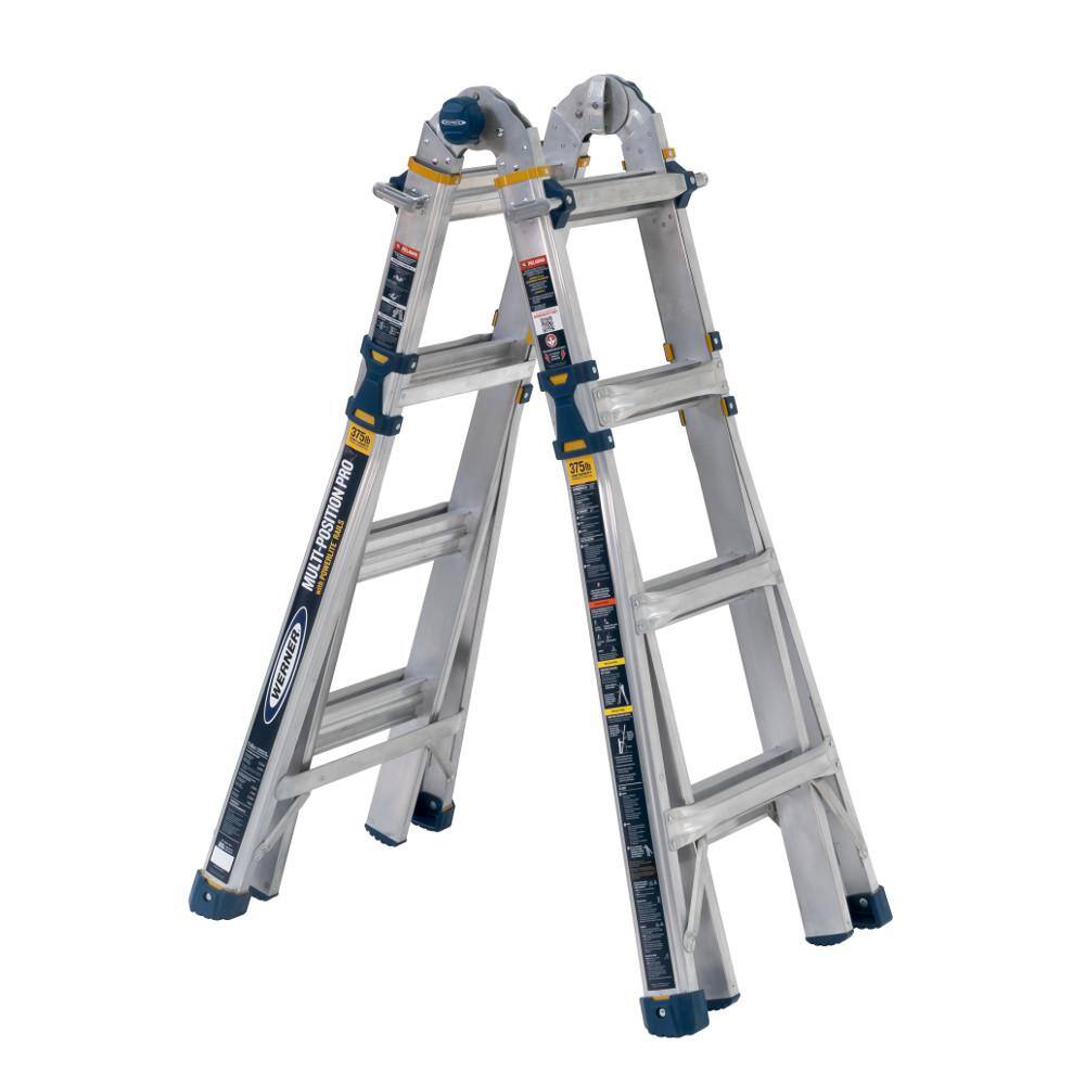 WERNER 18 ft. Reach Aluminum 5-in-1 Multi-Position Pro Ladder with ...