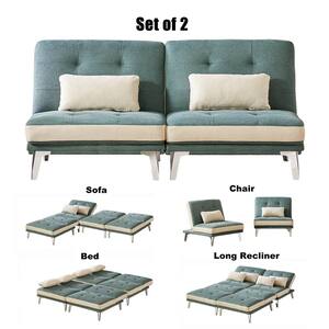 73 in. Green Fabric King-Size Sofa Bed with 4 Pillows, Modular Sectional Sofa Chair Convertible Sofa Bed(Set of 2)