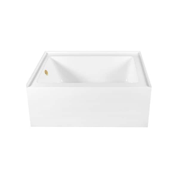 Aqua Eden 60 in. x 32 in. Acrylic Rectangular Alcove Soaking Bathtub with Left Drain in Glossy White/Polished Brass