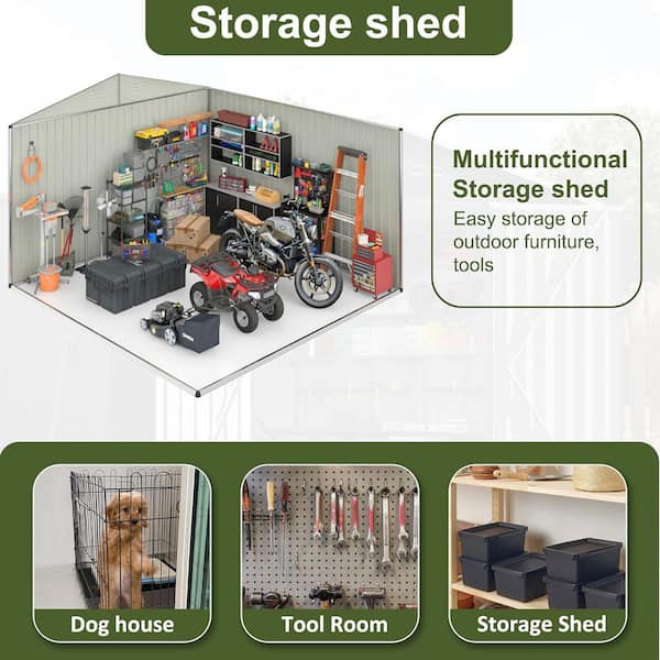 VIWAT 10 ft. W x 14 ft. D Outdoor Metal Shed Storage with Updated
