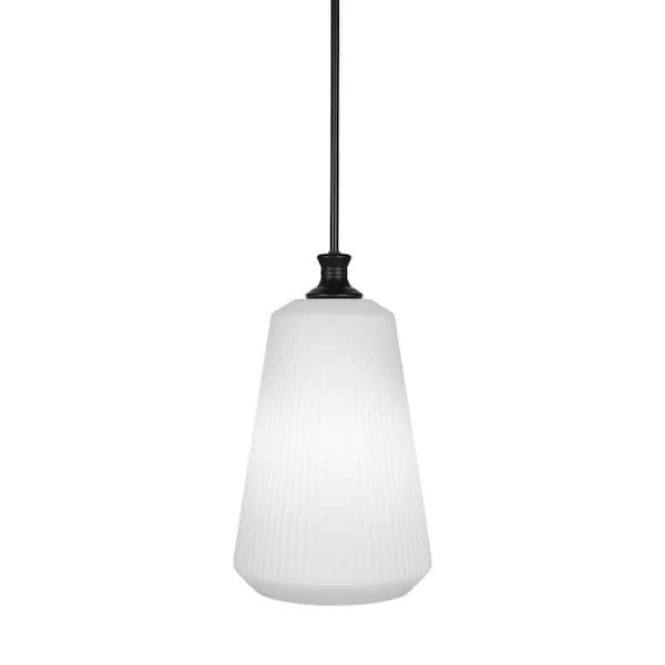 Unbranded Orleans 60-Watt 1-Light Matte Black Shaded Pendant Light with 11 in. Opal Frosted Glass Shade, No Bulb Included