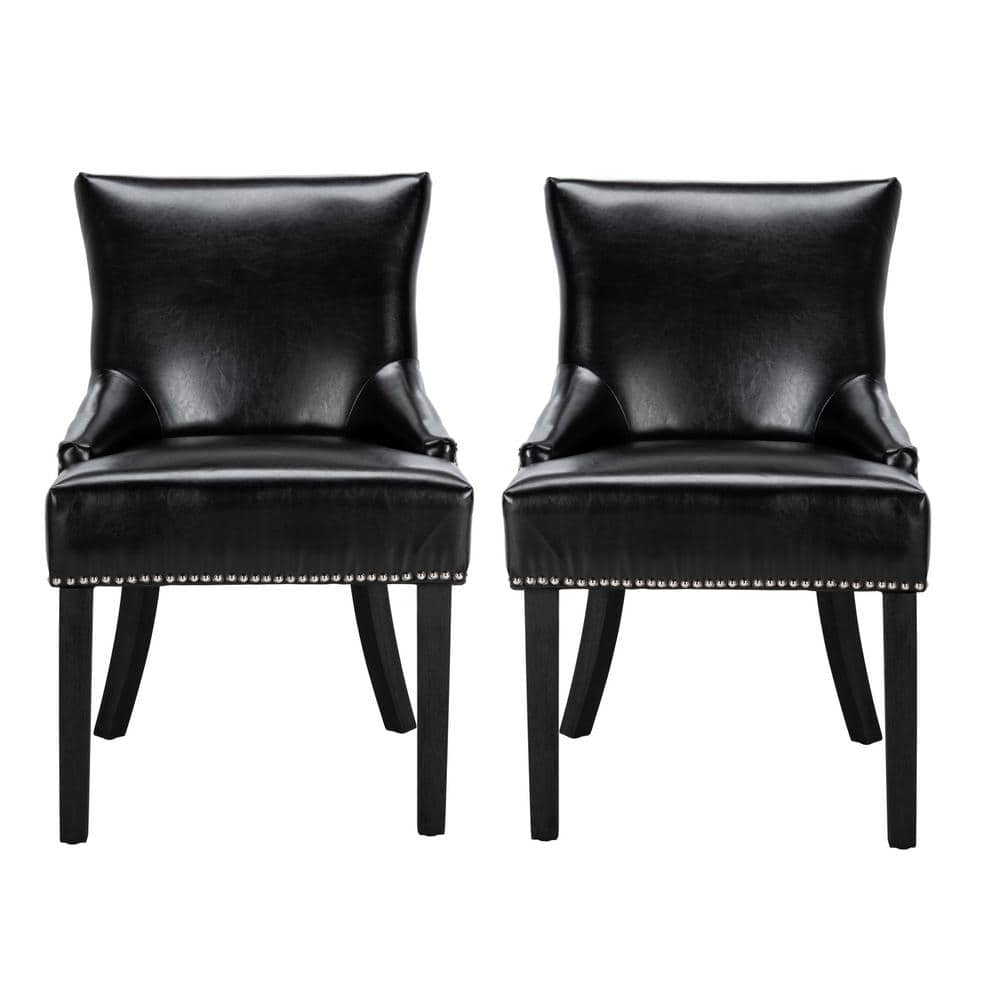 Transitional Black Leather Upholstered Parsons Side Chair