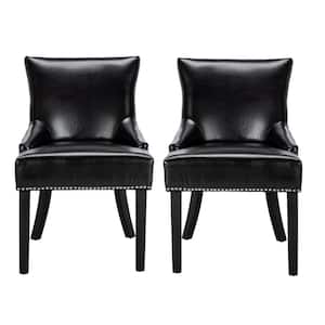 Lotus Black Leather Side Chair (Set of 2)