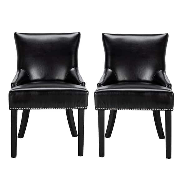 SAFAVIEH Lotus Black Leather Side Chair (Set of 2)