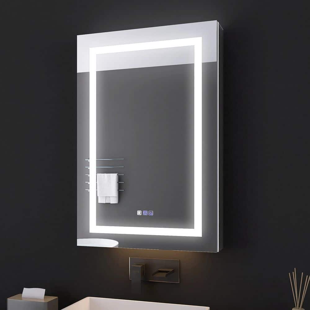 24 in. W x 36 in. H Rectangular Silver Aluminum Recessed/Surface Mount Left Medicine Cabinet with Mirror and LED price history on PriceWatchPro