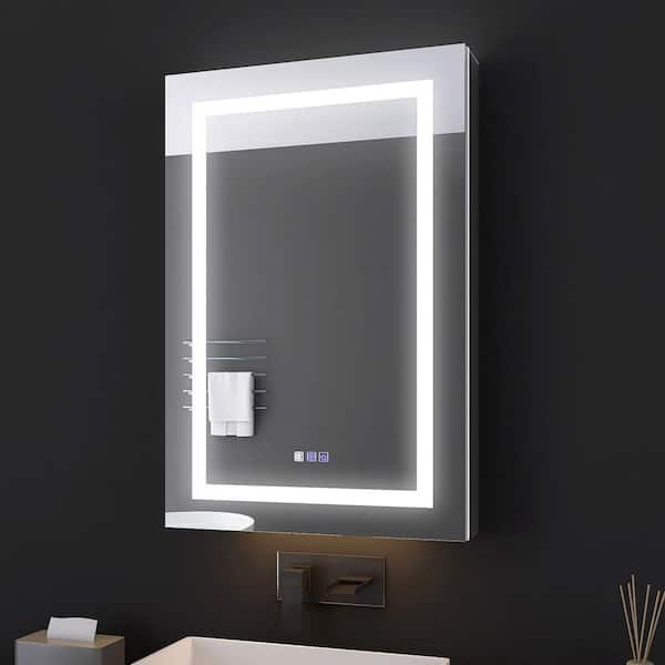 24 in. W x 36 in. H Rectangular Silver Aluminum Recessed/Surface Mount Left Medicine Cabinet with Mirror and LED