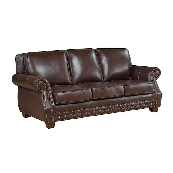 Lazzara Martina 86 in. W Rolled Arm Leather Rectangle Sofa in