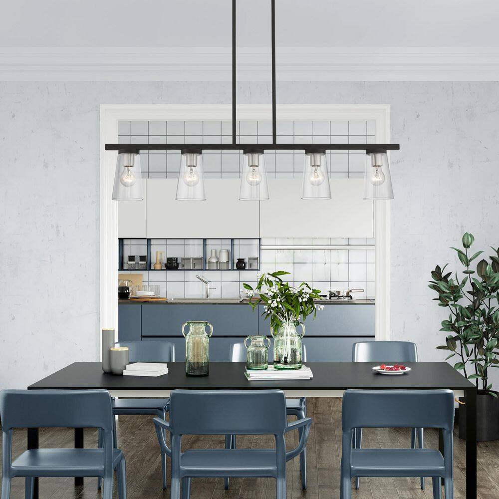 Cityview Contemporary 5-Light Linear Chandelier in Black and Brushed Nickel