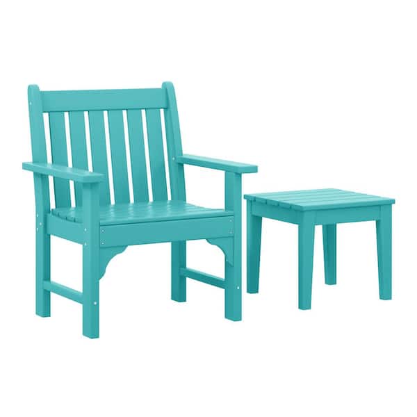 WESTIN OUTDOOR Laguna Outdoor Patio HDPE All Weather Fade Resistant Turquoise 2-Piece Garden Arm Chair with Side Table Lounge Set