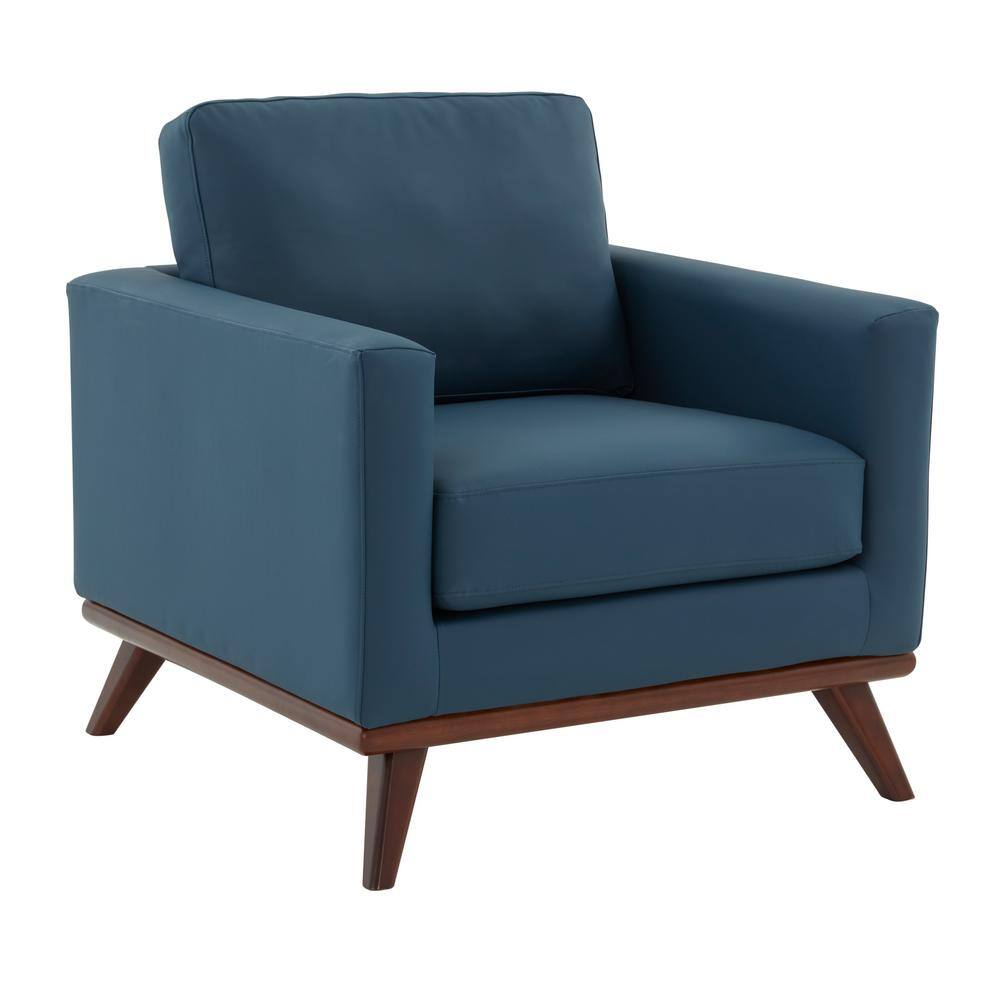 Leisuremod Chester Navy Blue Faux Leather Accent Arm Chair with
