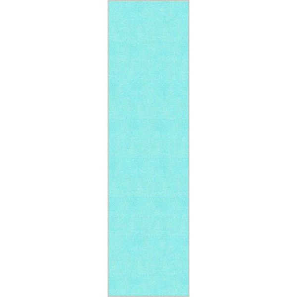 Well Woven Turquoise 2 ft. 7 in. x 9 ft. 6 in. Runner Flat-Weave Plain Solid Modern Area Rug