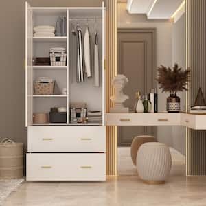 White 2-Door Armoires with Mirror, Hanging Rod, 2-Drawers and Storage Shelves( 18.9 in. D x 31.5 in. W x 72 in. H)