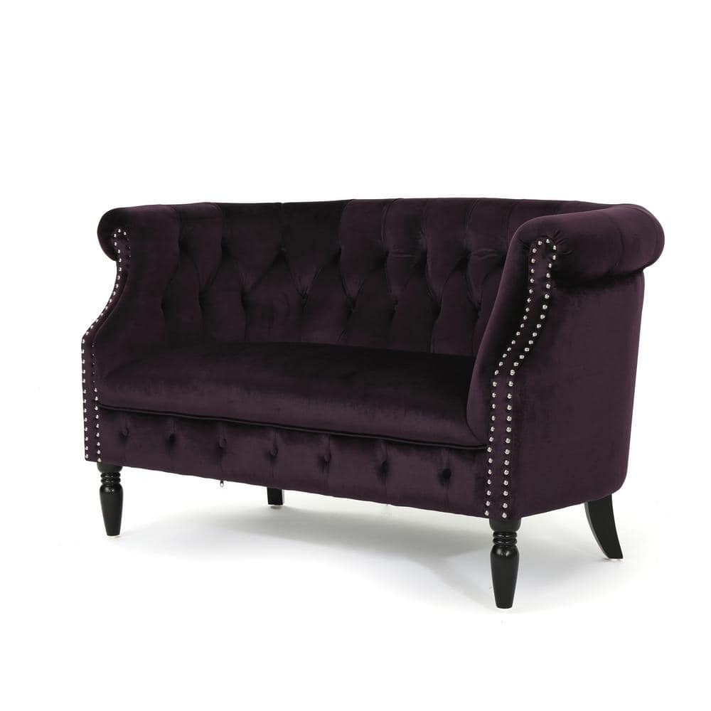 Blackberry Velvet Chesterfield Loveseat with Nailhead Accents