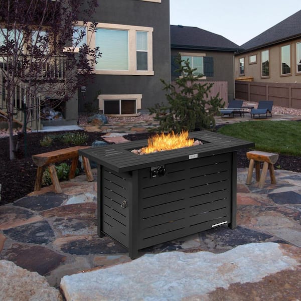 Costway 42 In X 25 In Rectangular Metal Propane Gas Fire Pit 60 000 Btu Heater Outdoor Table With Cover Op70370 The Home Depot