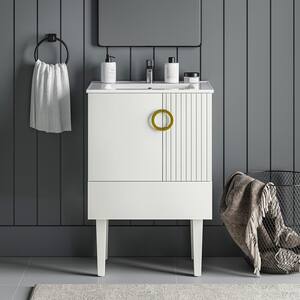 Sansan 24 in. W x 22 in. D x 35.6 in. H Single Freestanding Bathroom White Vanity with White Integrated Ceramic Top