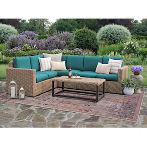 Avalon 5-Pieces Wicker Outdoor Sectional Set with Peacock Cushions