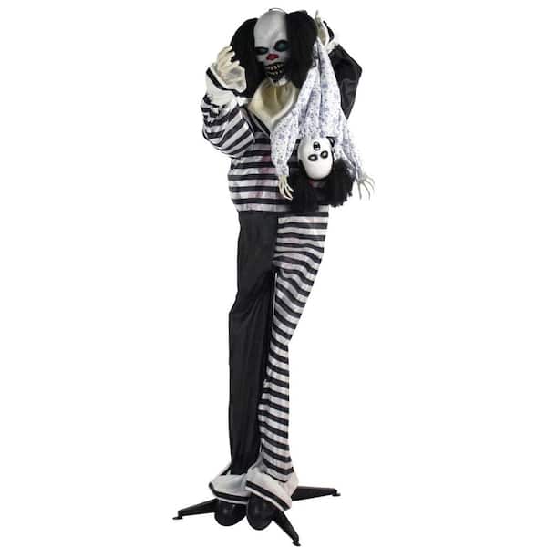 Haunted Hill Farm 5.4 ft. Life-Size Animatronic Scary Talking Clown with Doll Halloween Decoration for Indoor or Covered Outdoor