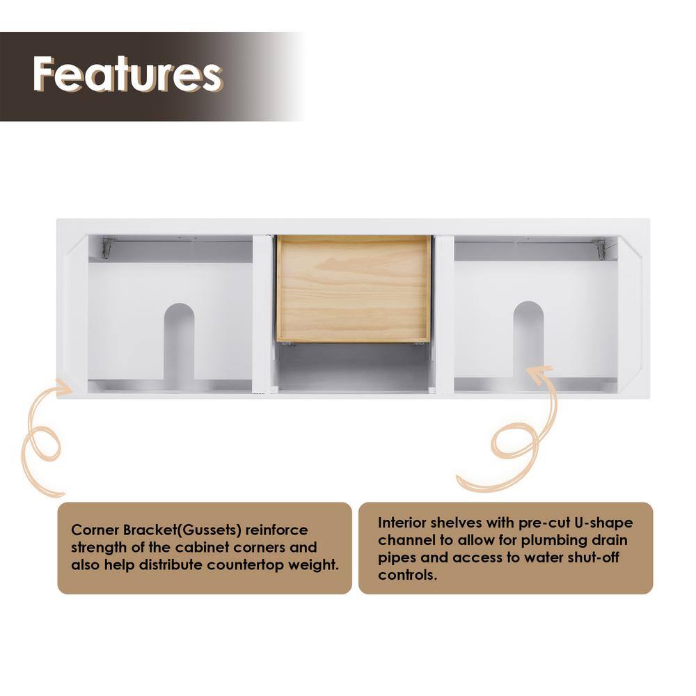 Laurel 72" White Wood Double Bathroom Vanity Base