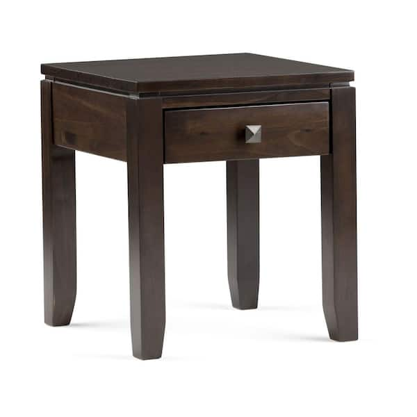 Simpli Home Cosmopolitan Solid Wood 18 in. Wide Square Contemporary End Side Table in Coffee Brown