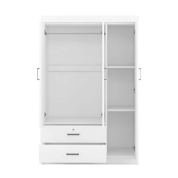 Nestfair 3-Door White Wood 41.3 in. W Wardrobe with 2 Drawers
