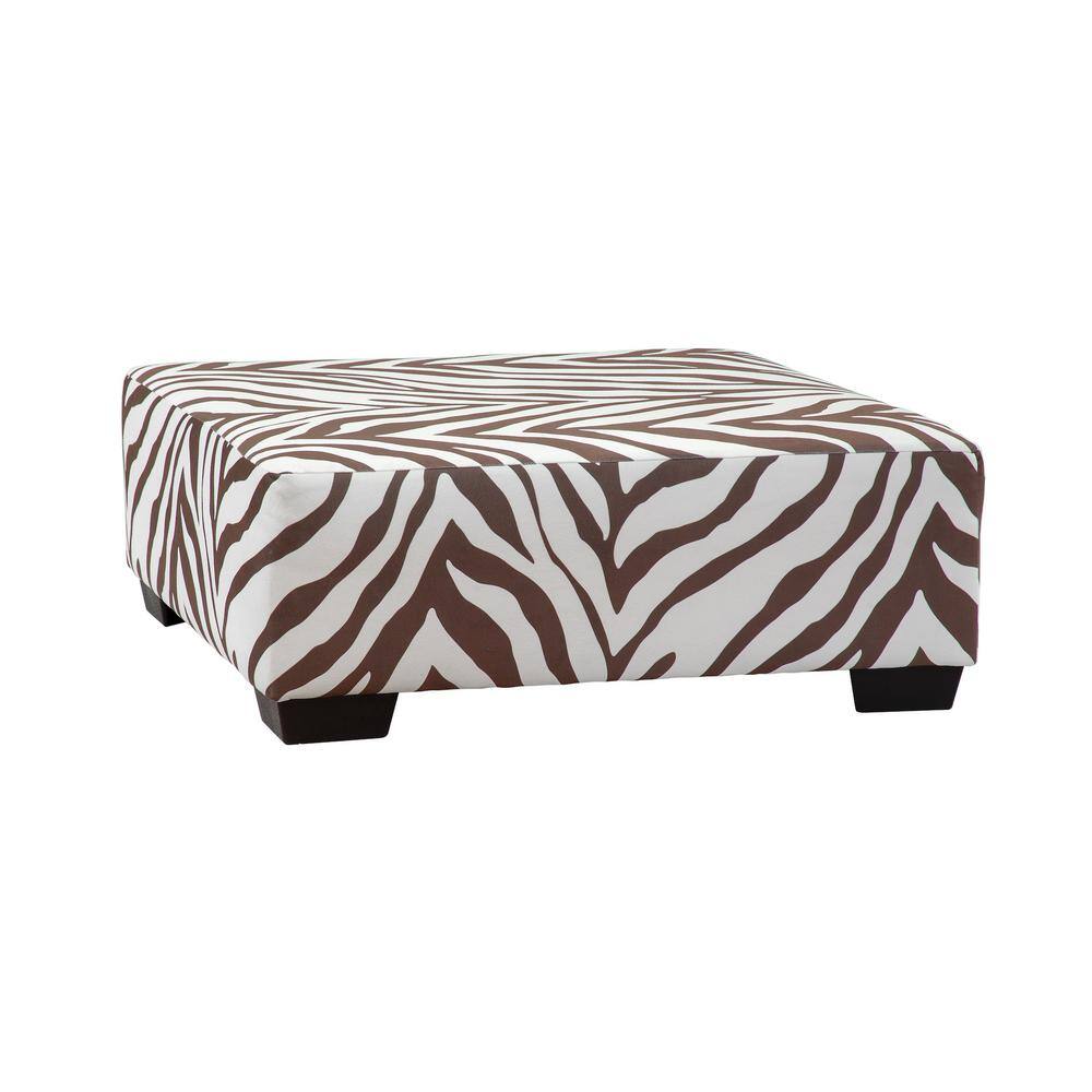 Brown and White Zebra Print Upholstered Square Ottoman