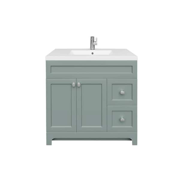 Cutler Kitchen and Bath Daisy 36 in. W x 21 in. D x 36.5 in. H S/Sink Free Standing Bath Vanity in Serenity with Cultured Marble Top in White