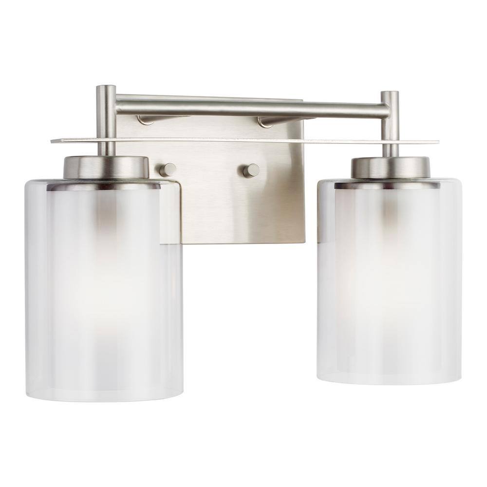 Elmwood Park Brushed Nickel 2-Light Vanity with Satin Etched Glass