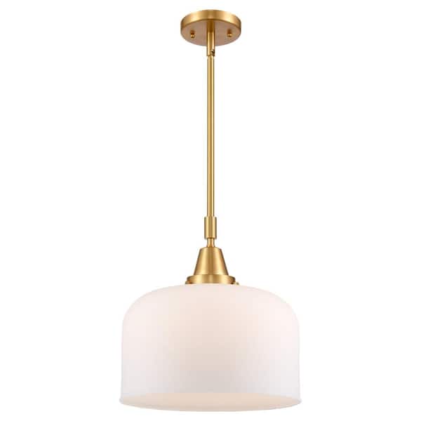Innovations Bell 100-Watt 1-Light Satin Gold Standard Mini Pendant Light with Painted Glass Shade, No Bulbs Included