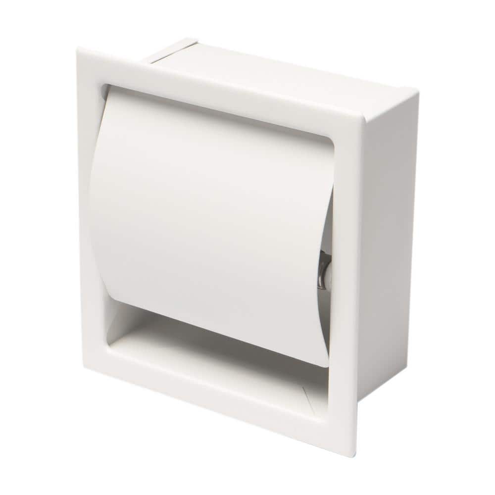 Matte White Stainless Steel Recessed Toilet Paper Holder with Cover