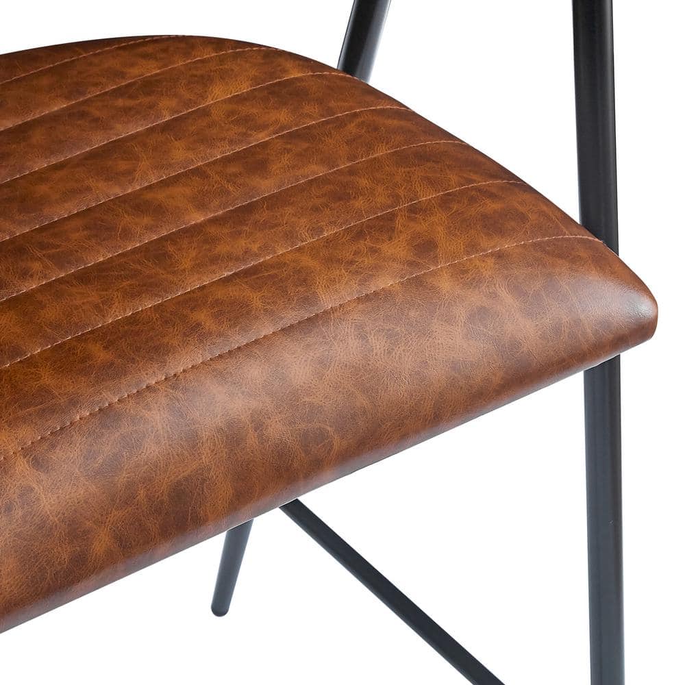 Brown Leather and Iron Frame Counter Stools, Set of 2
