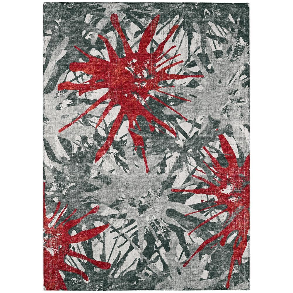 Bravado Red 9 ft. x 12 ft. Geometric Indoor/Outdoor Washable Area Rug