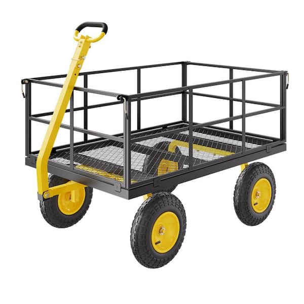 12.8 cu. ft. Metal Garden Cart Heavy-Duty 1400 lbs. Capacity Utility Metal Wagon with 2-in-1 Handle and 15 in. Tires