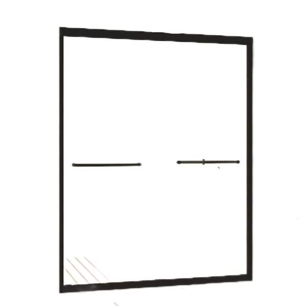 54 in. W x 72 in. H Aluminum Frame Double Sliding Shower Door, Tempered Glass with Explosion Proof Film, Black