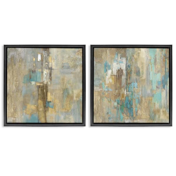 Stupell Industries Blue and Rustic Gold Composition by Justin Turner 2-Pieces Black Floater Frame Nature Graphic Art Print 18 in. x 18 in.