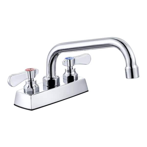4 in. Centerset Double Handle Deck Mount Brass Standard Kitchen Faucet with 8" Swivel Spout in Polished Chrome