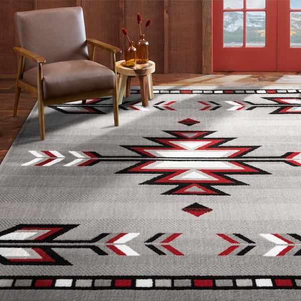Premium Sagrada Grey/Red 5 ft. x 7 ft. Southwestern Geometric Area Rug