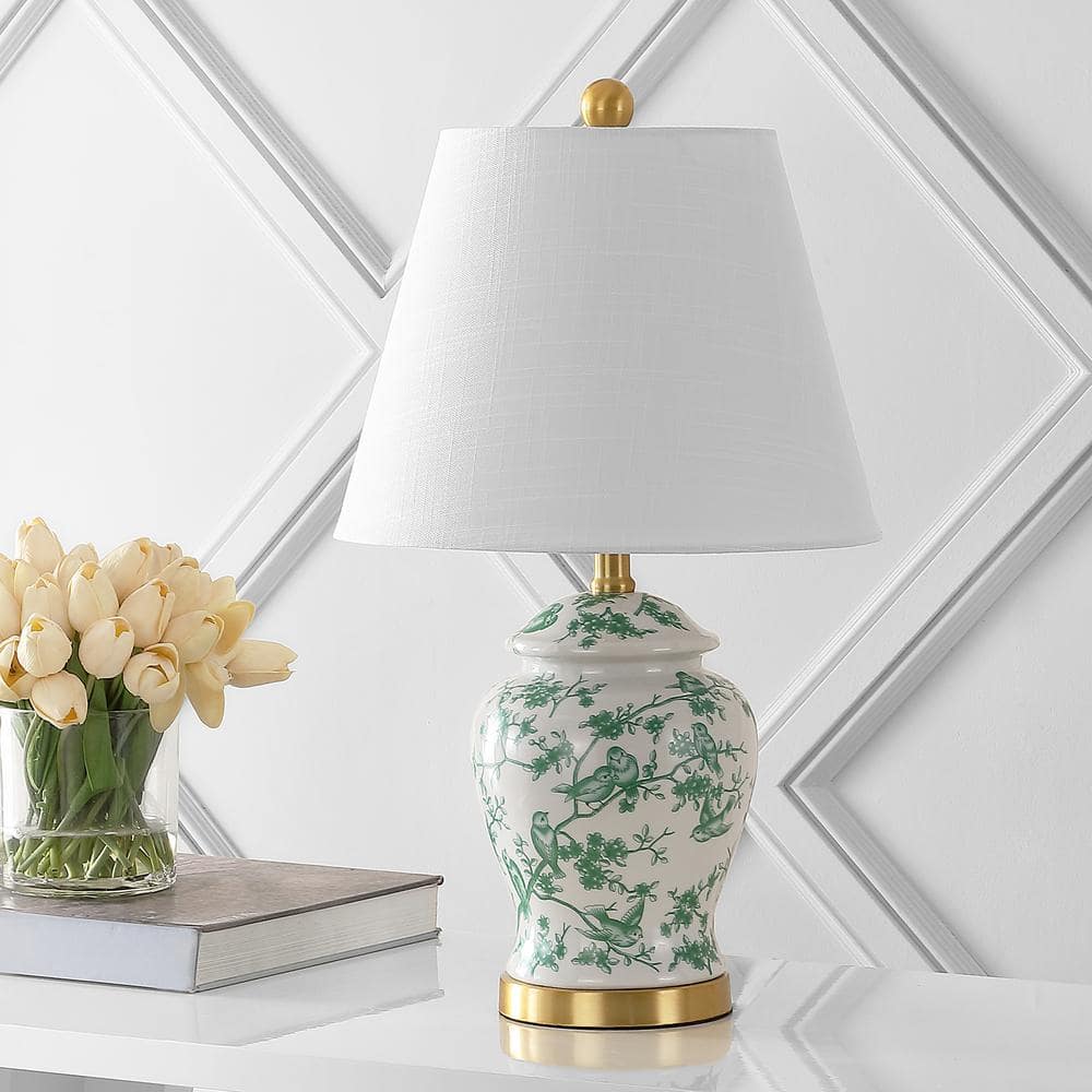 Penelope 22" Chinoiserie Classic LED Table Lamp in Green/White