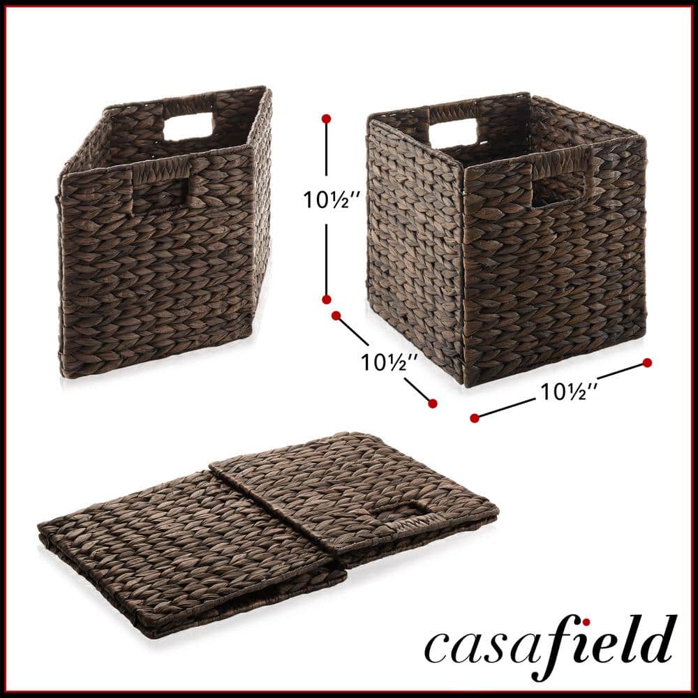 Espresso Water Hyacinth Woven Storage Baskets, 10.5" x 10.5", Set of 2