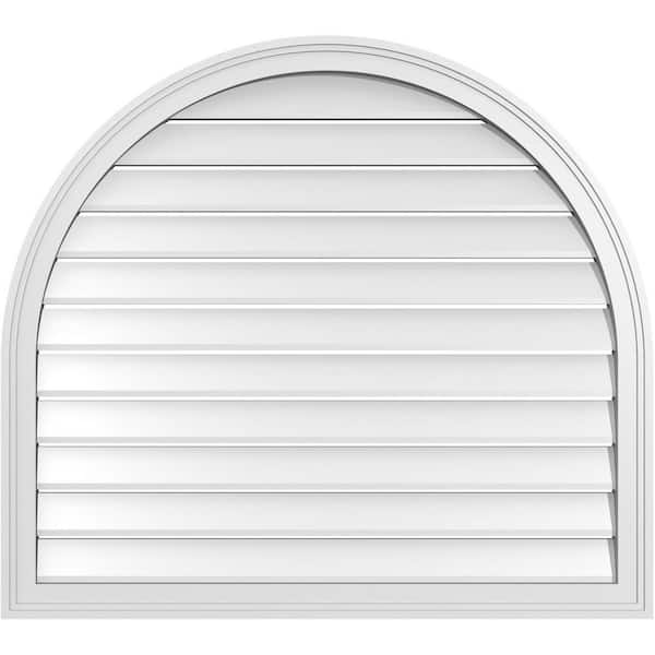Ekena Millwork 38" x 34" Round Top Surface Mount PVC Gable Vent: Functional with Brickmould Frame