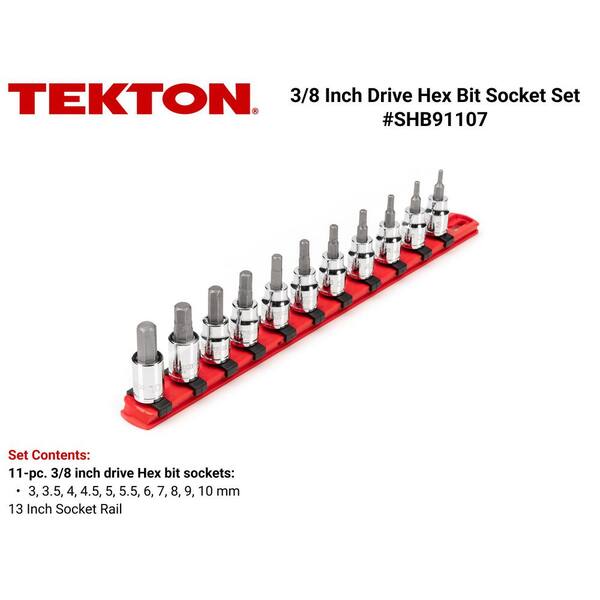 3/8 in. Drive Hex Bit Socket Set, 11-Piece (3-10 mm) with Rail