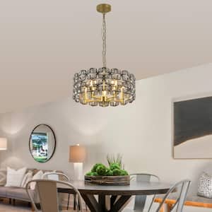 18.9 in. Modern Crystal Round Chandelier Hanging Ceiling Light Fixture for Living Dining Room Hallway, Black and Gold