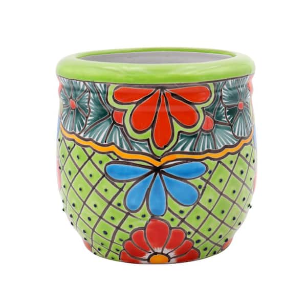 Ravenna Pottery Talavera 8 in. Green Ceramic Decorative Bell Planter