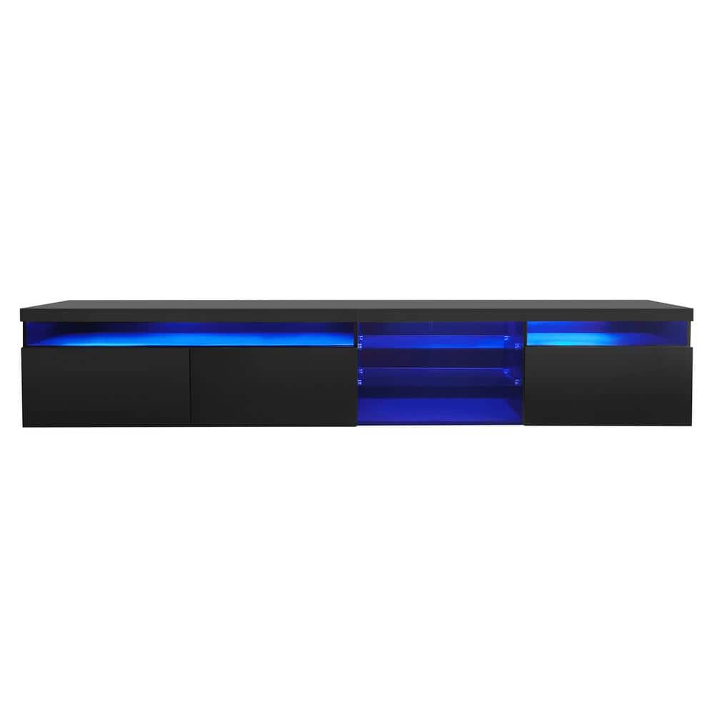 Black 94.5" TV Stand with LED Lights and Cabinets