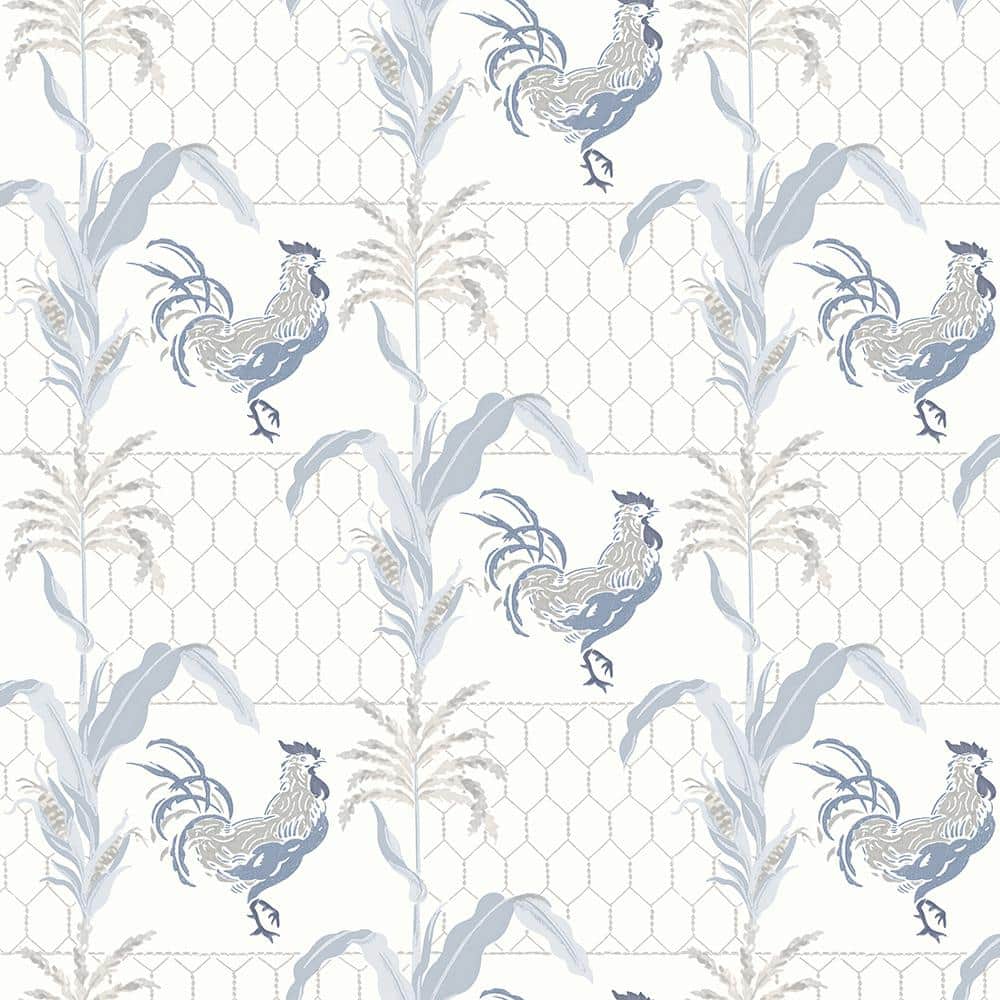 Chesapeake Hank Blue Rooster Blue Paper Strippable Roll (Covers 56.4 sq. ft.) -  3119-13023