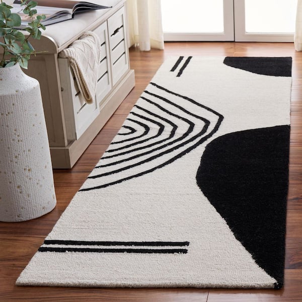 Rodeo Drive 2 ft. x 12 ft. Ivory/Black Abstract Geometric Runner Rug