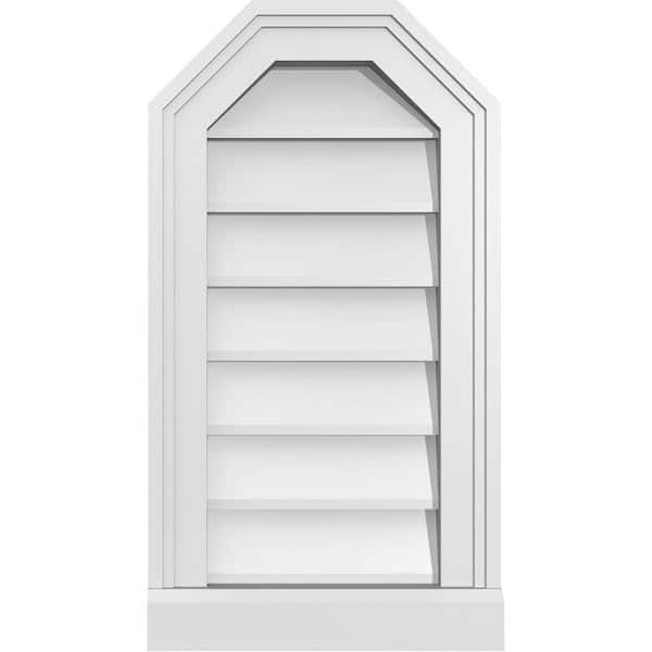 Ekena Millwork 12 in. x 22 in. Octagonal Top Surface Mount PVC Gable Vent: Decorative with Brickmould Sill Frame